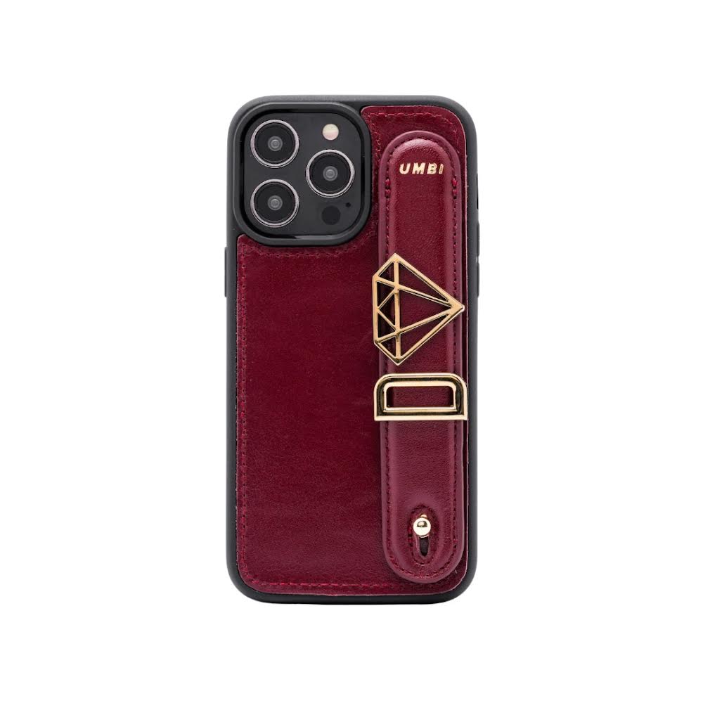 UMBI GLAM. Kişiselleştirilebilir Deri iPhone Kılıfı - Burgundy/Gold